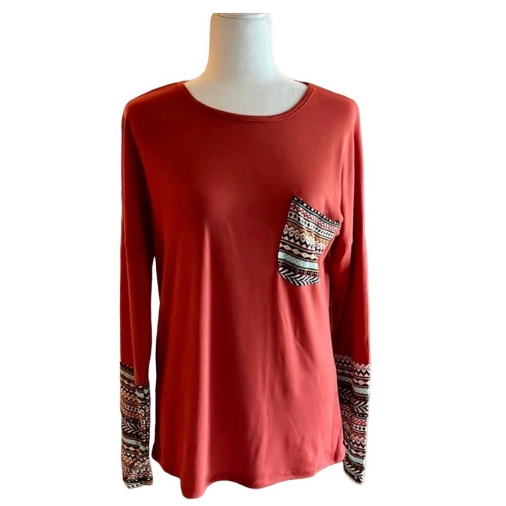 Pogtmm Southwestern Aztec Print Orange Tunic Top Size S